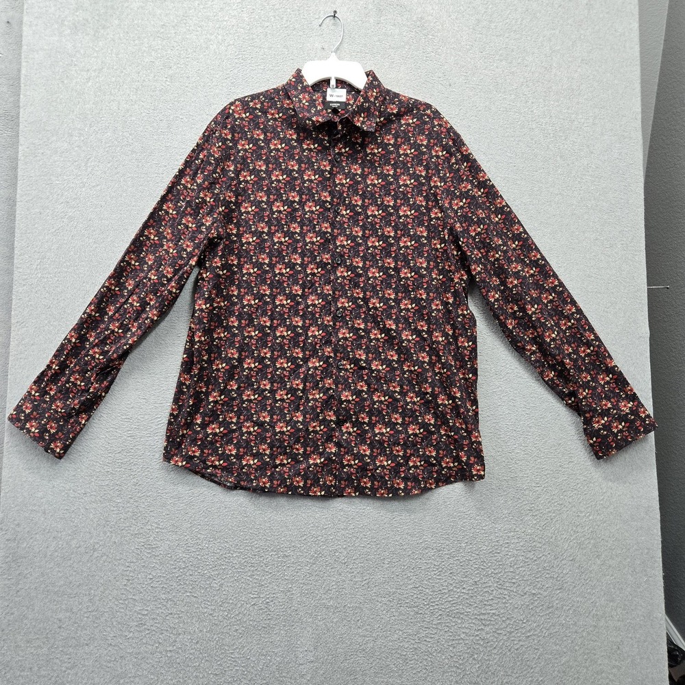 Express Men Button Up Shirt XL Black Floral Slim 1MX Dress Long Sleeve Stretch